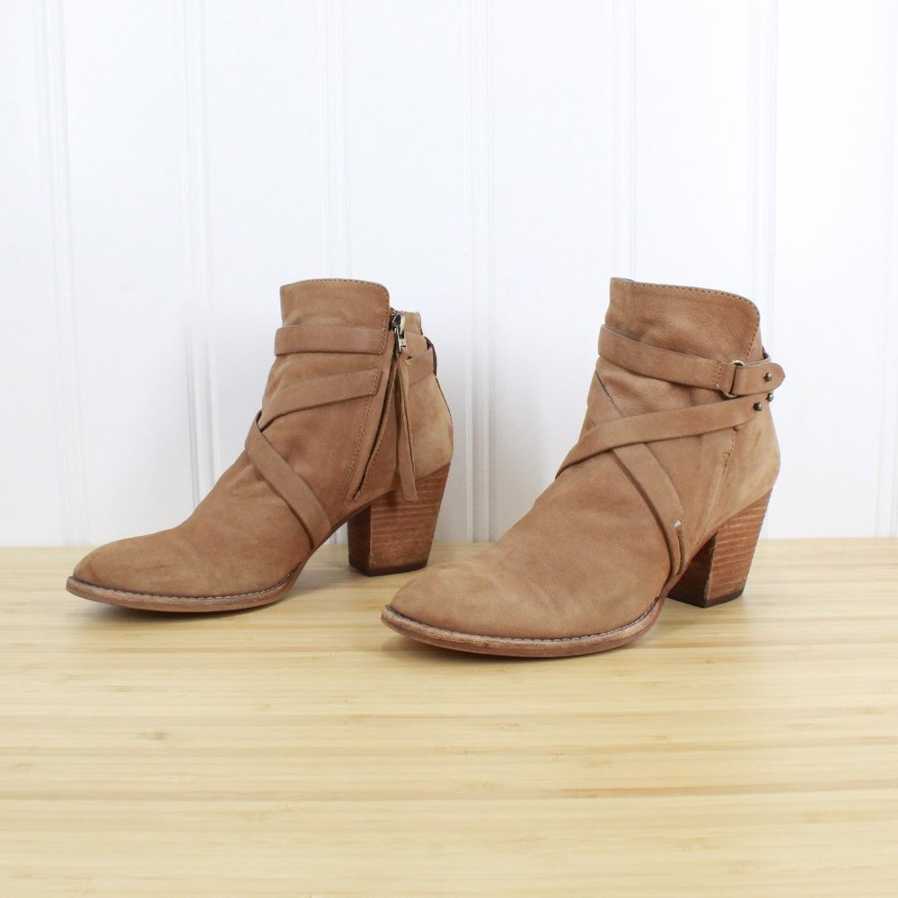 Sam Edelman Merton Brown Suede Nubuck Leather Strap Heeled Boots Size 9 - Picture 3 of 12
